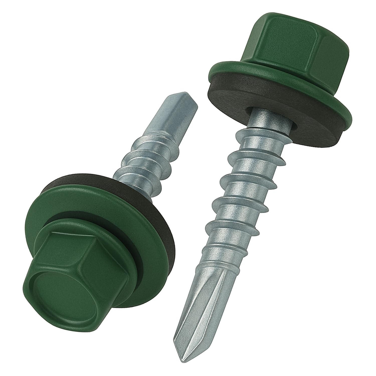 #10 x 1 Roofing Screws, Hex Head Self-Drilling Color (RAL 6005 Moss Green) Roof Screws with EPDM Sealed Washer, Rust Proof Zinc Plated Hardened Coarse Threads Screw for Outdoor Use (50 pcs)