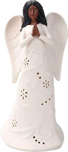 Miniatura 2 de Figura de ángel rezando iluminada con luz LED, figura de ángel guardián de porcelana fina de 9.5 pulgadas, decoración navideña serena y encantadora,