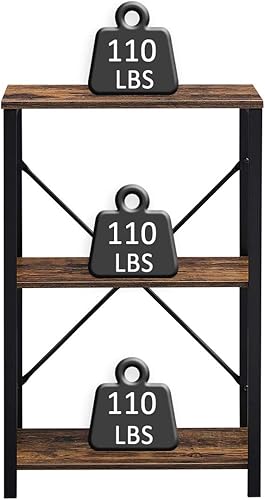 Miniatura 5 de SHOCOKO Mesas auxiliares para sala de estar, mesa auxiliar con estantes de almacenamiento, mesa telefónica industrial de metal y madera, color