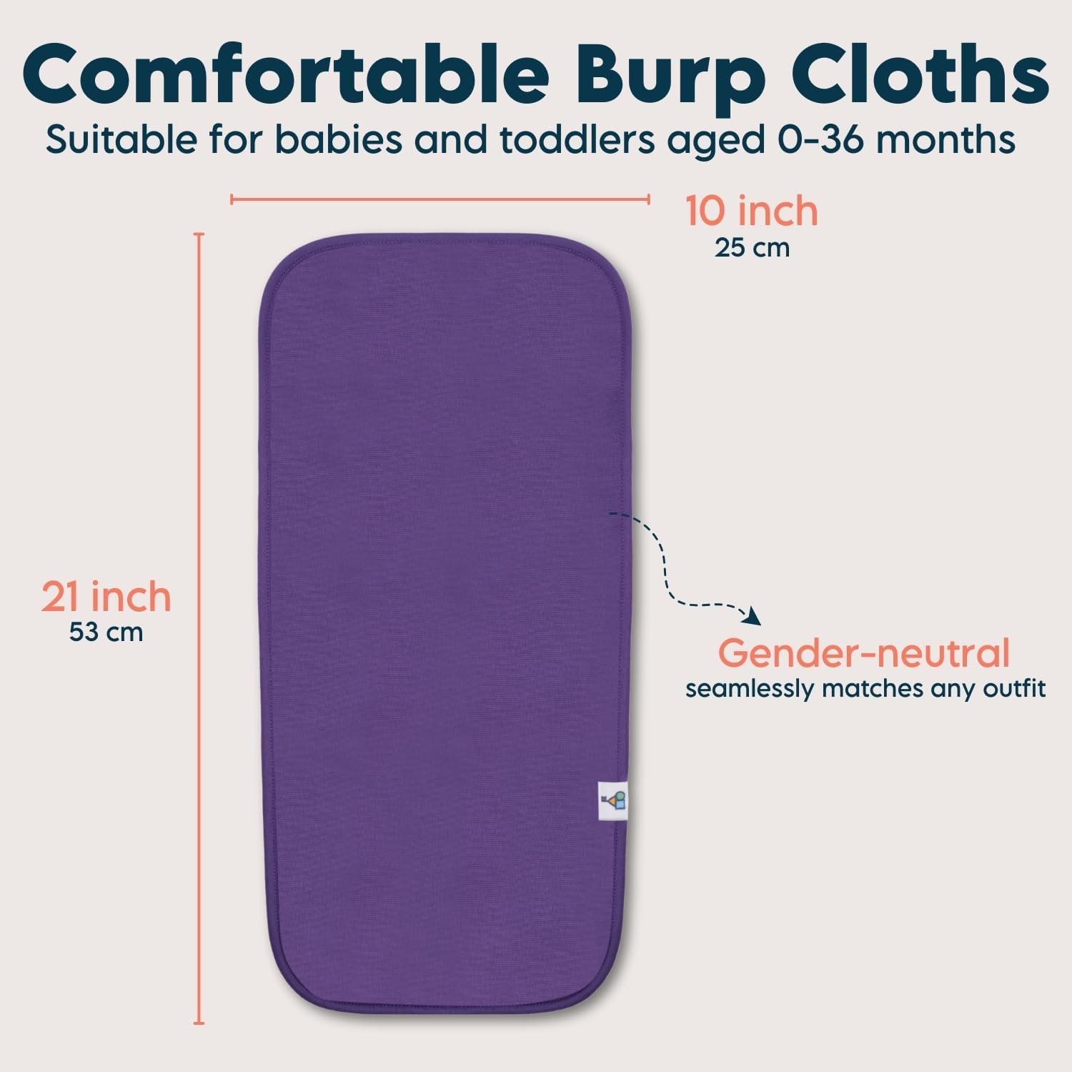 toppy 4-Pack Cotton Burp Cloths | Soft and Absorbent | Baby Infant Boys and Girls | Large - 21" x 10" | Violet, Lemon, Plum, Wavecrest
