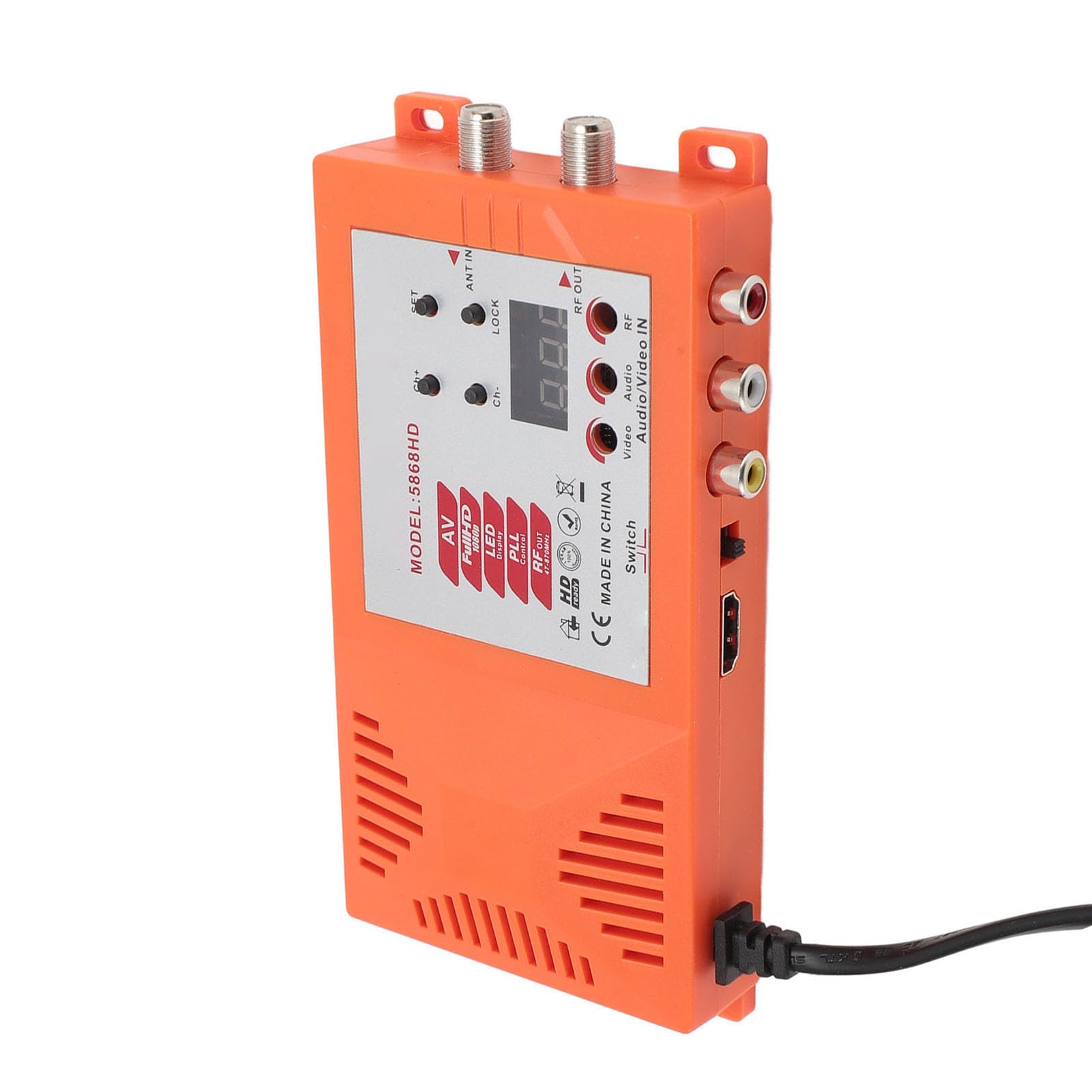 Modulador RF HDMI, Interfaz Multimedia HD Modulador AV a RF PAL NTSC HD 1080P Modulador RF Coaxial con Puerto de Antena Interruptor de Canal 100-240V (Enchufe Europeo de 110