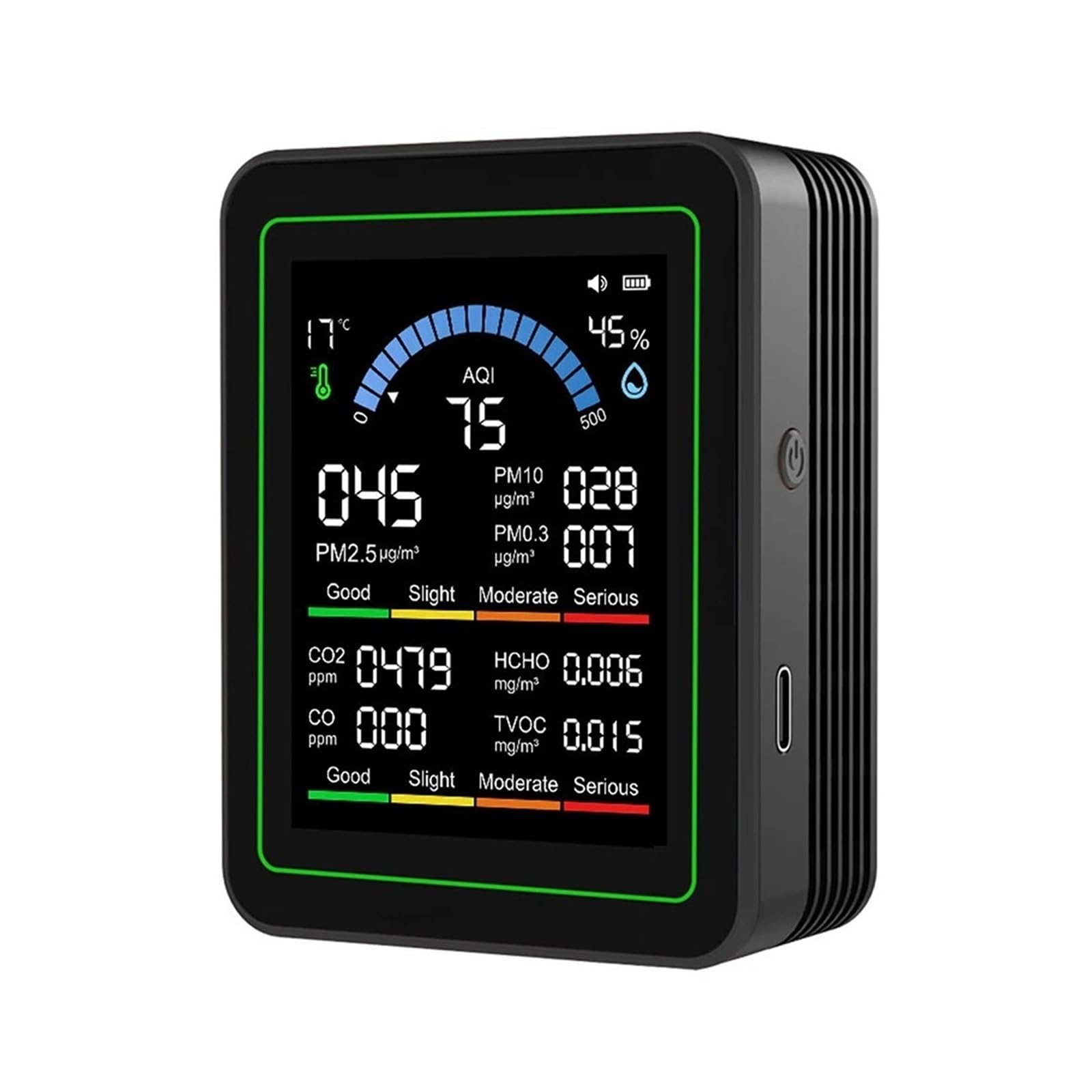 Monitor de calidad del aire, Detector De Calidad Del Aire 10 En 1 WiFi, Monitor CO2 PM0.3 PM1.0 PM2.5 PM10, Formaldehído, Medidor Temperatura Y Humedad(Black)