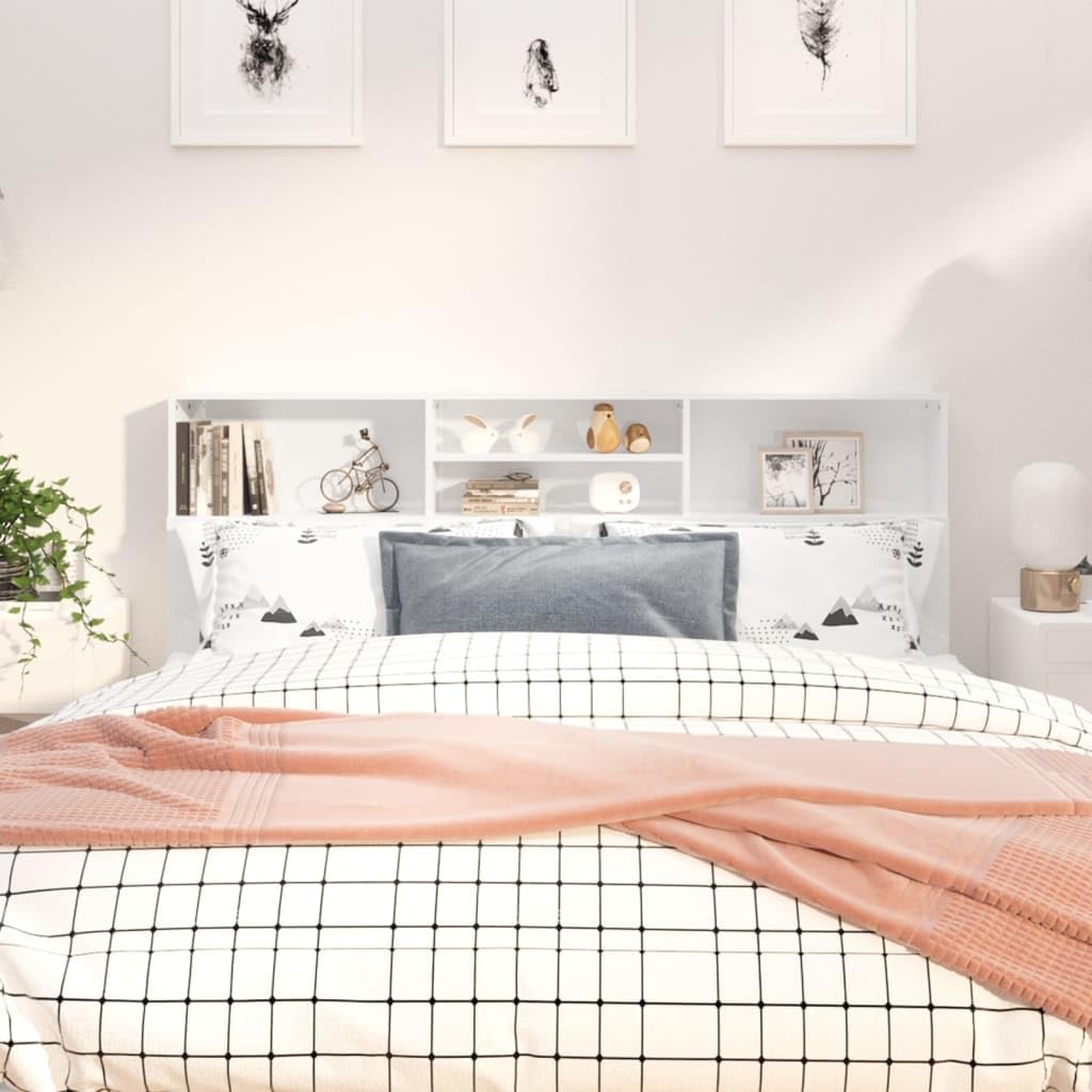 Tino Tech Cabecero Cama Madera 180x19x103,5 cm Madera Contrachapada Blanco con Brillo Cabecero con Almacenaje Cabeceros De Madera Armario Cabeceros Bonitos Mueble Cabeceros para Dormitorio
