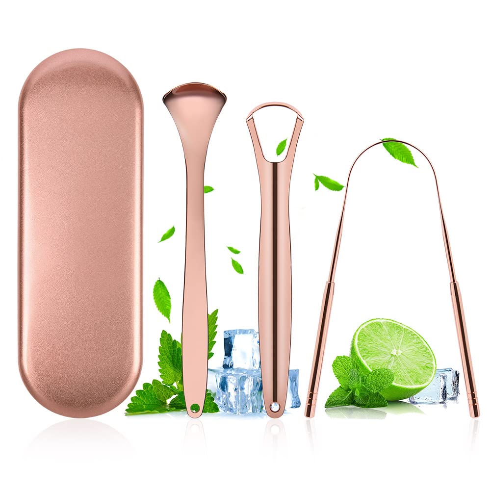 ACWOO Tongue Scraper, 3 Pack Stainless Steel Tongue Cleaners with Travel Case, Tongue Cleaner Tool for Oral Hygiene, Fresh Breath, and Reduce Bad Breath, Reusable Tongue Scrapers for Adults
