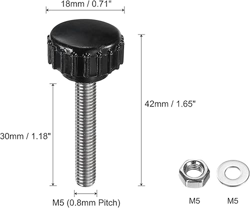 Miniatura 362 de uxcell Juego de 4 perillas moleteadas, tornillos de pulgar con tuercas y arandelas, rosca macho métrica M6 x 1.378 in, cabeza de plástico de 0.984