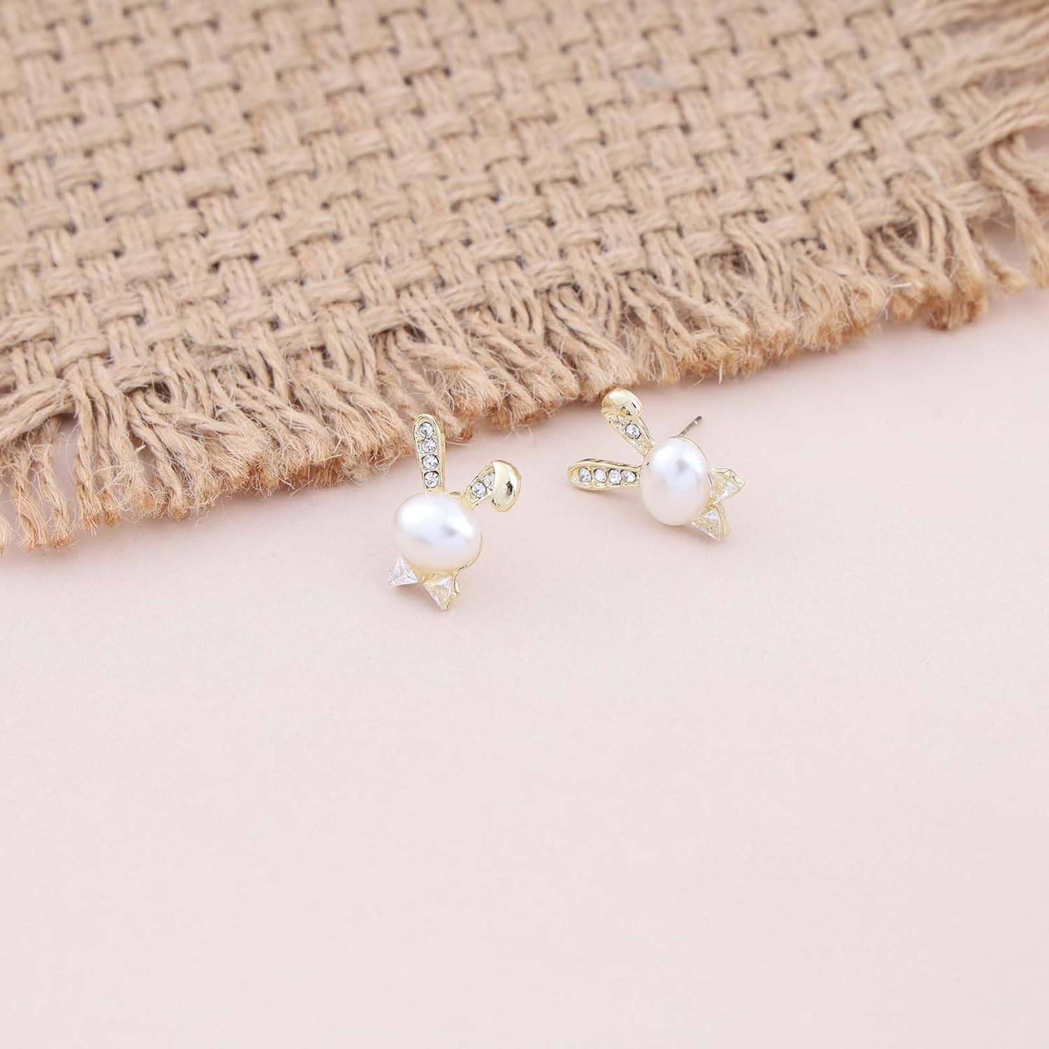 Boho Pearl Rabbit Stud Earrings Gold Crystal Bunny Earrings Cz Bunny Rabbit Earrings Cute Rabbit Animal Earrings Pearl Stud Earrings Jewelry for Women - Image 4