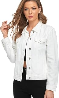 PEIQI Classic Jean Jackets for Women Basic Long Sleeve Button Downs Ripped Denim Jackets Price In India