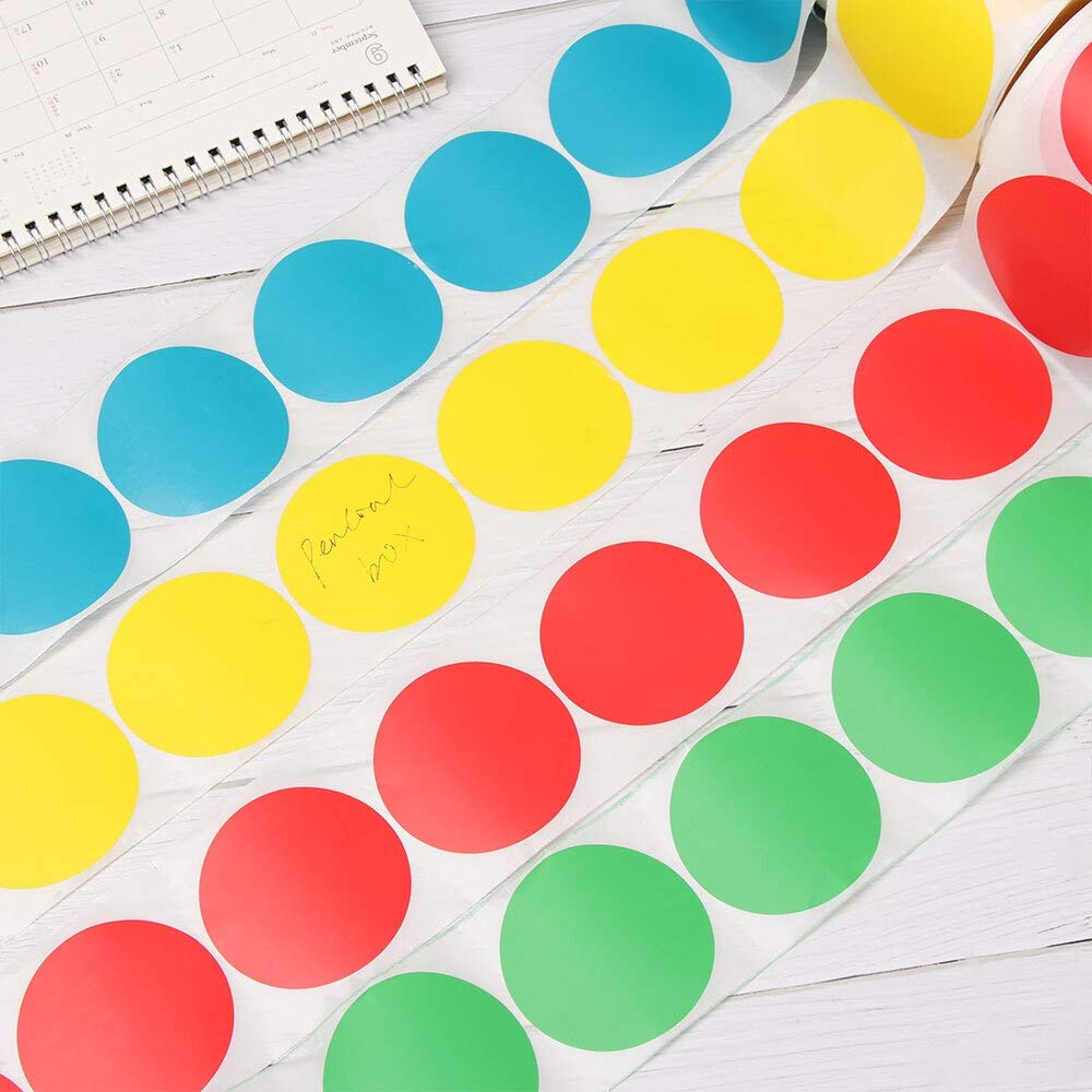 500Pcs colorati/Roll rotonda Dot Sticker Chroma Etichetta modifica in bianco Codice colore Etichette adesivi Pacchetto etichette di carta Cancelleria(Rot)