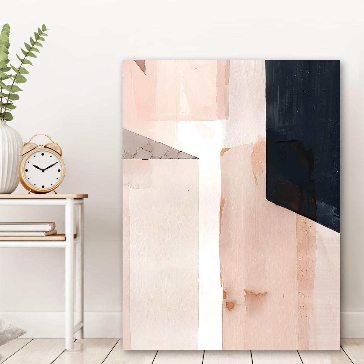 TOANGWALL Lienzo rosa claro abstracto bloque geométrico neutro terracota negro pintado imagen escandinavo póster entrada apartamento 80x120cm