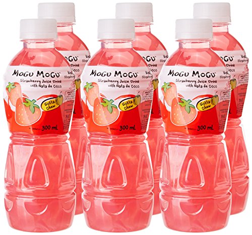 Image of Mogu Mogu Strawberry Juice with Nata de Coco Jelly 320ml (Pack of 18), Refreshing Tropical Thai-Made Sip & Chew Beverage