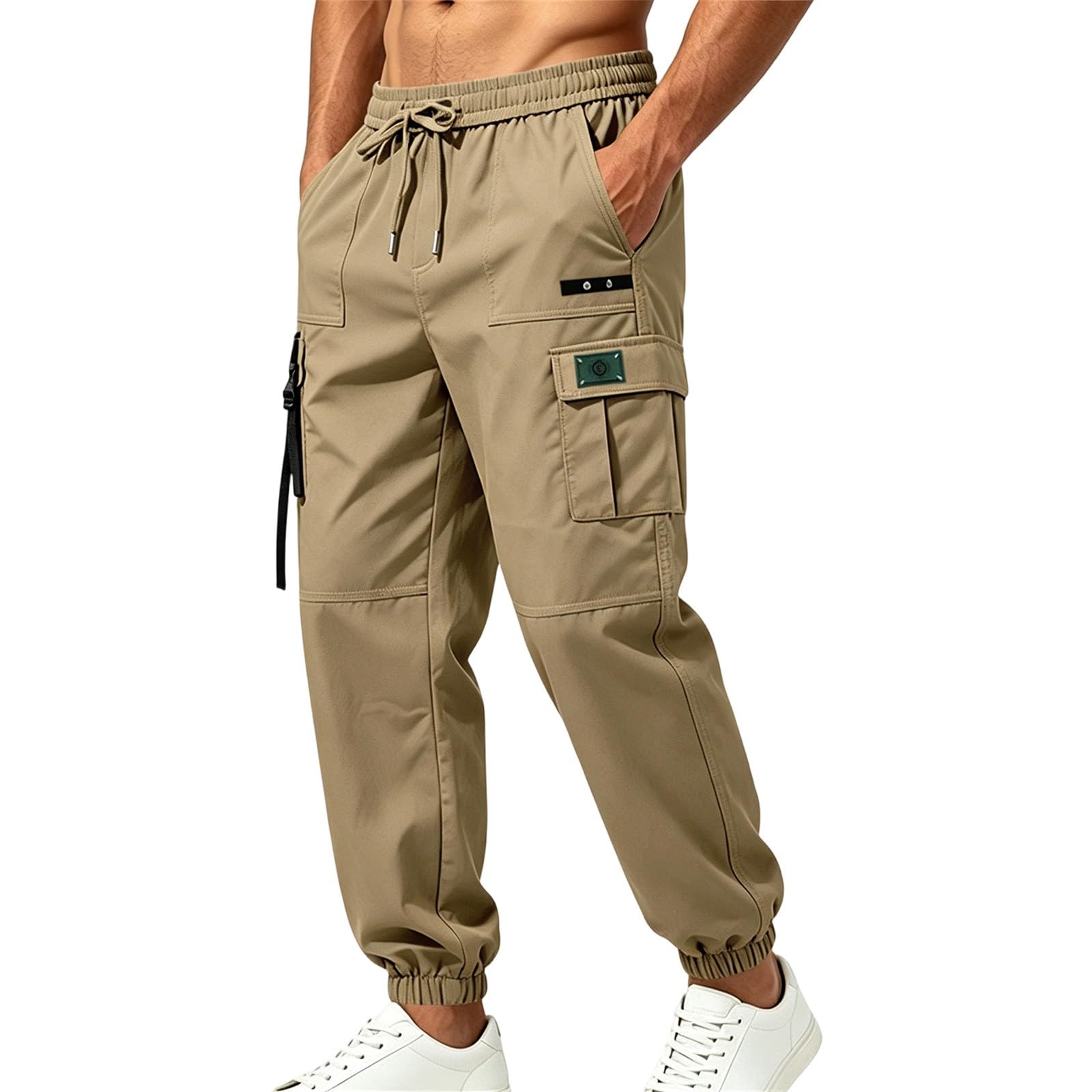 Pantalones cargo de trekking para hombre con perneras, pantalones de exterior, multibolsillos, cintura elástica, tejido de poliéster, transpirable, impermeable, monocolor, deportivo, moderno, informal
