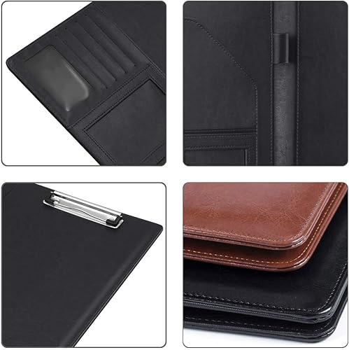 Miniatura 6 de WAVEYU Padfolio - Carpeta de cuero para entrevistas de negocios o currículum, organizador de cartera de negocios con portapapeles de libreta legal,
