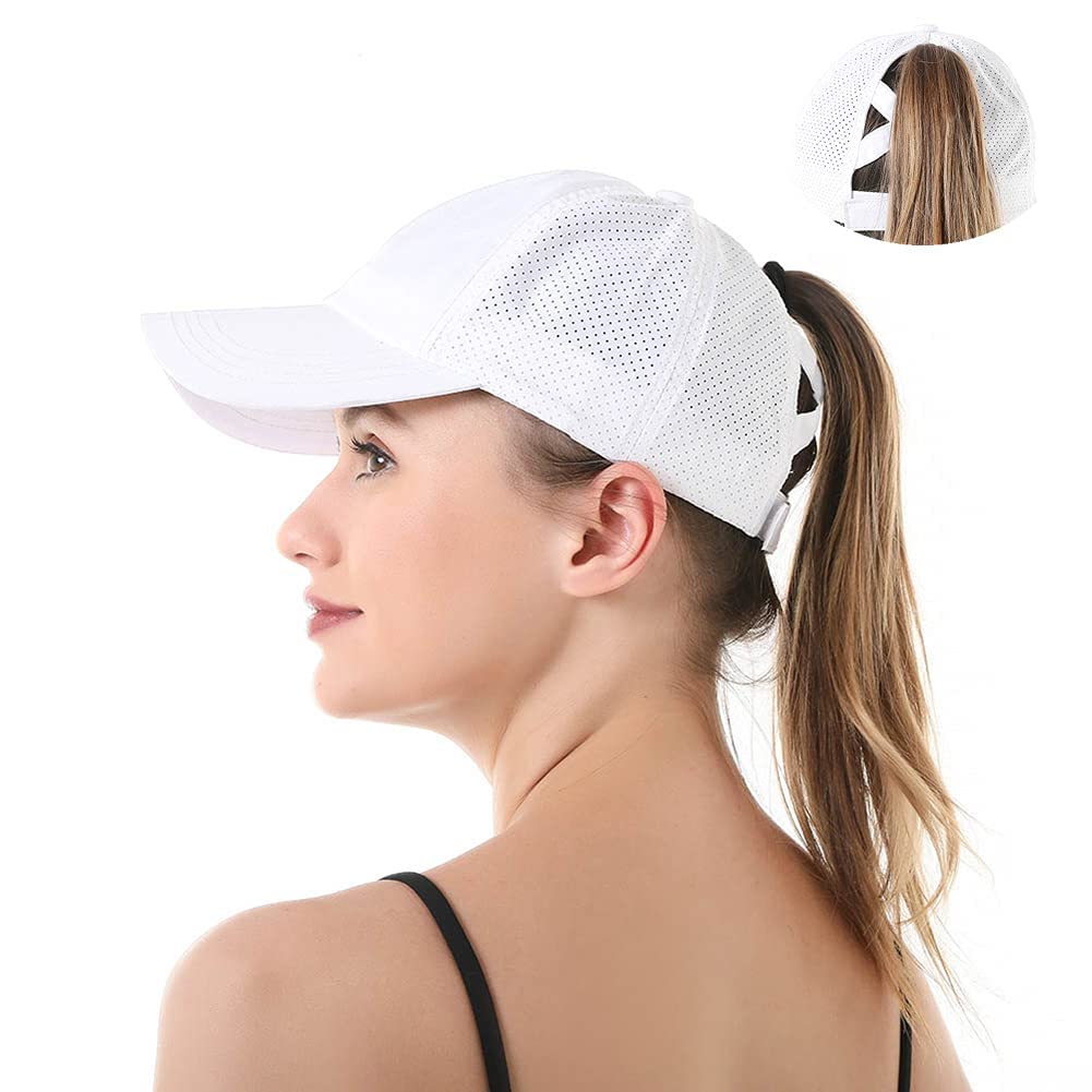 Women Baseball Cap, Women's Ponytail Hat, Criss Cross Mesh Baseball Cap, Unisex Ponytail Sun Hat Quick Drying Running Cap Golf Caps Criss Cross Adjustable Trucker Hat Travel Summer Hat