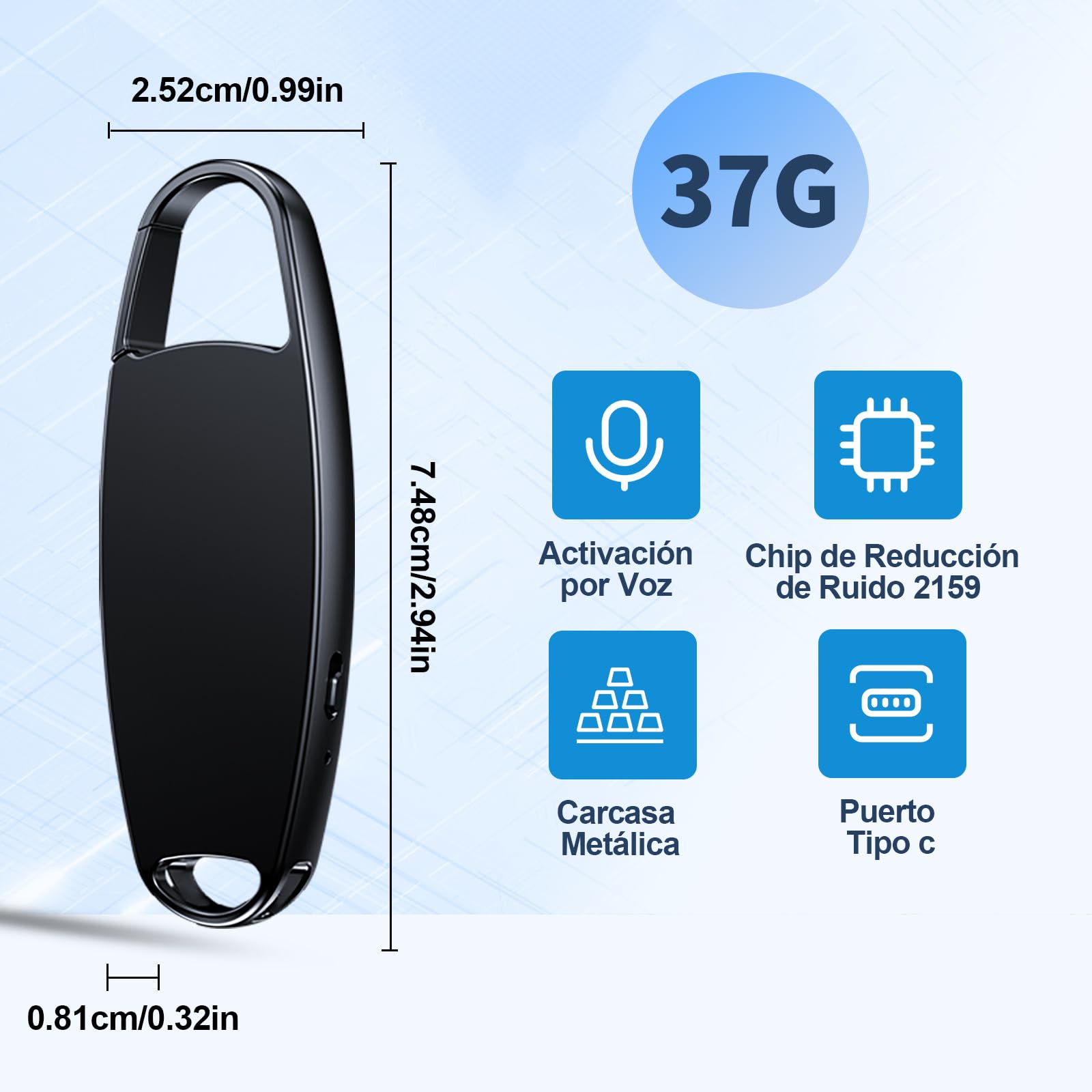 63GB Grabadora de Voz, Mini Grabadora Activada por Voz con Carcasa Metálica, Grabadora Digital USB C con Reducción de Ruido para Conferencias Entrevistas Reuniones Clase