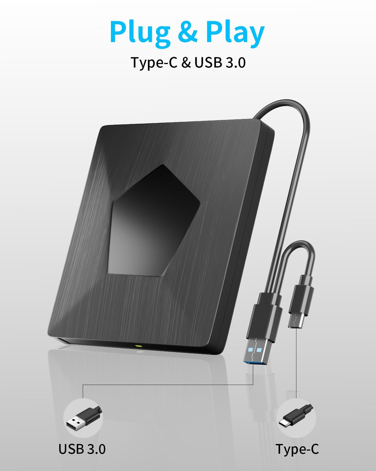 Lecteur Blu-ray externe, graveur Bluray externe avec USB 3.0 et Type-C, lecteur CD DVD externe Blue Ray, graveur Bluray pour PC, lecteurs Blu-ray externes USB pour Windows XP/7/8/10/11 MacOS