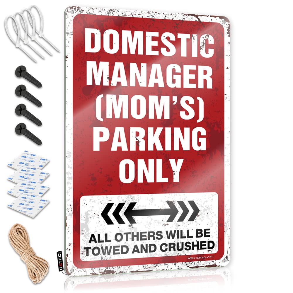 Krazmurongd One Color Room Door Sign Domestic Manager (Mom's) Parking Only Tin Sign Funny Home Decor Funny Patio Decor(20X30cm)