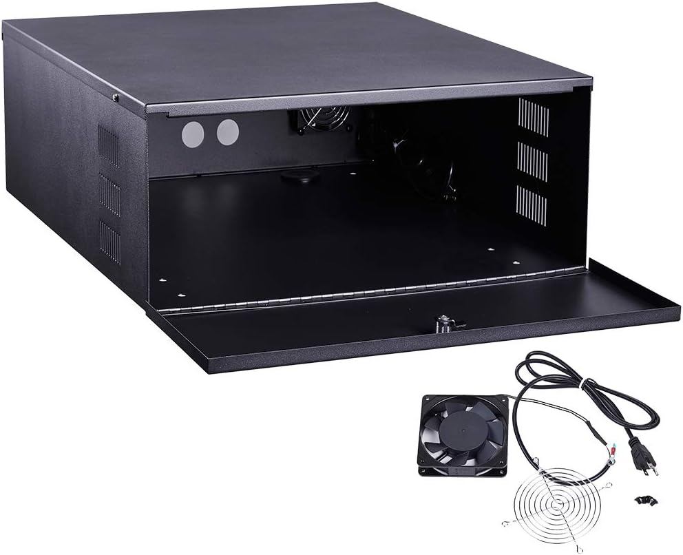 Kenuco Heavy Duty 16 Gauge DVR Security Lockbox with Fan (Black 24'' x 21'' x 7'')