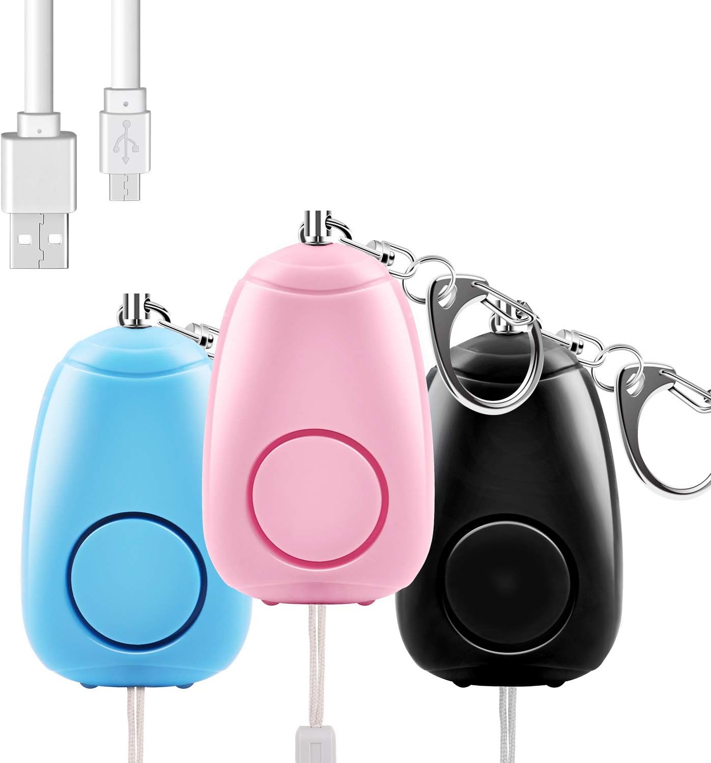 Sunrich Safe Personal Alarm for Women 3 Pack 130db Safety Siren Keychain Alarm Self Defense with USB Rechargeable Led Light Emergency Safesound Security Alarm for Kids Elderly