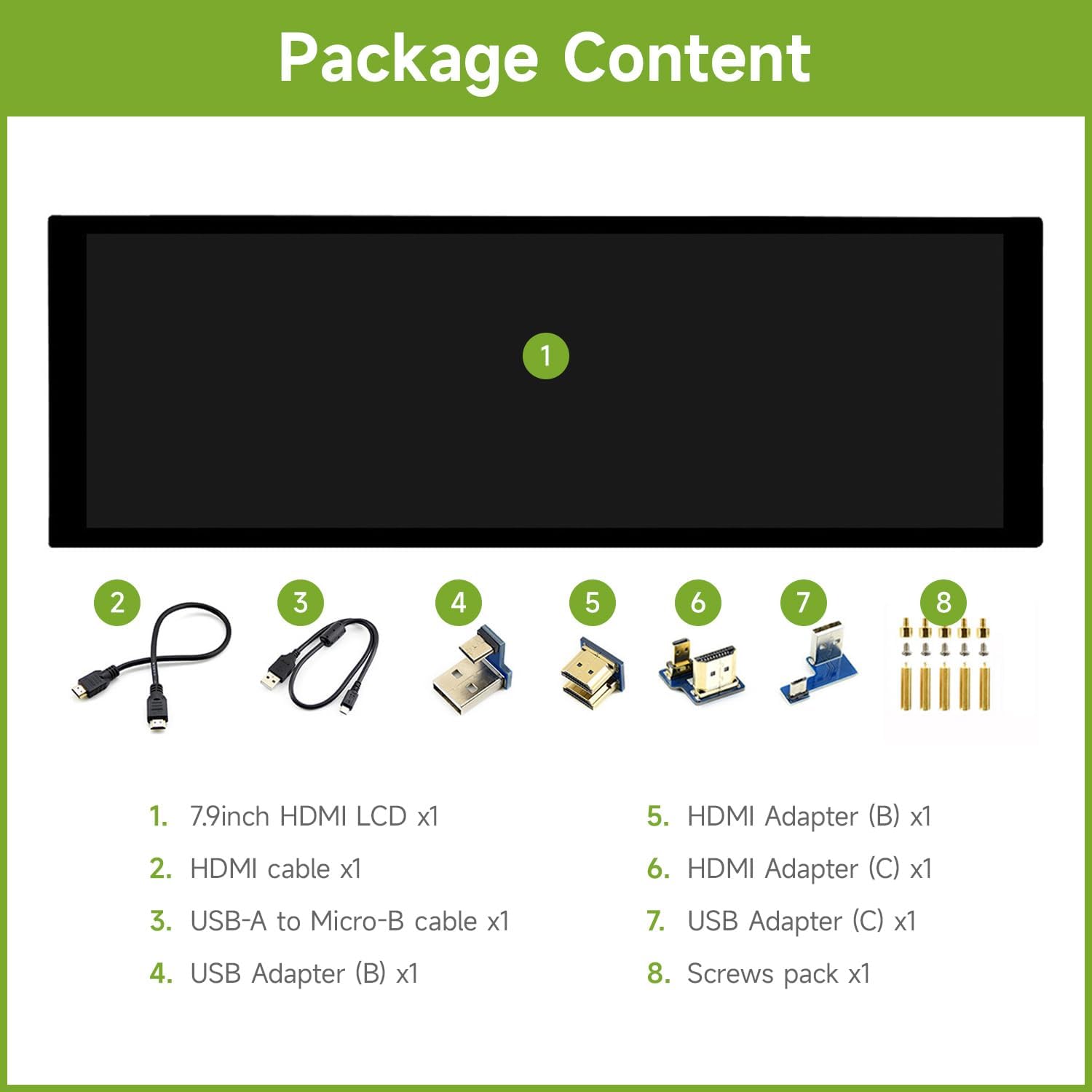 waveshare 7.9inch Capacitive Touch Screen LCD Compatible with Raspberry Pi 5/4B/3B+/3A+/2B/B+/A+/Zero/Zero W/WH/Zero 2W CM3+/4 400×1280 Resolution HDMI IPS Supports Jetson Nano/Windows