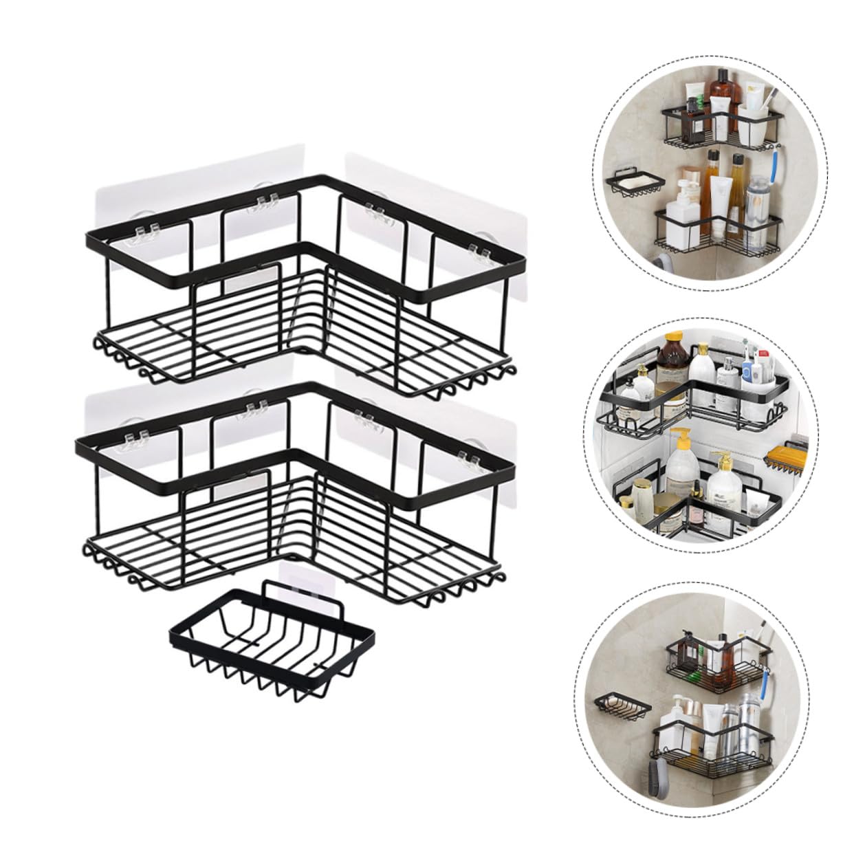 Cabilock Organizador de Ducha de Esquina Negro 1 Juego Acero al Carbono | Montaje sin Herramientas Adhesivos, Estructura en L, Almacenamiento Multipropósito para Baño