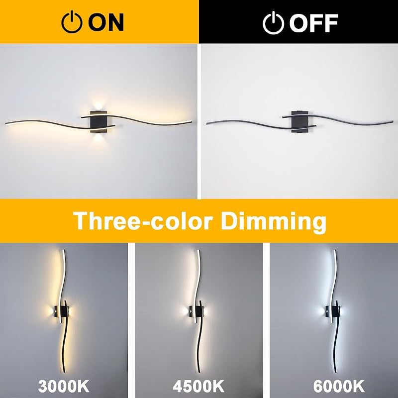 minifair 120 cm LED Fali Lámpa - Fekete, Tompítható, Modern Akril Világítás Kiegészítő Fényforrással, Nappali, Folyosó, Lépcső, Fürdőszoba,