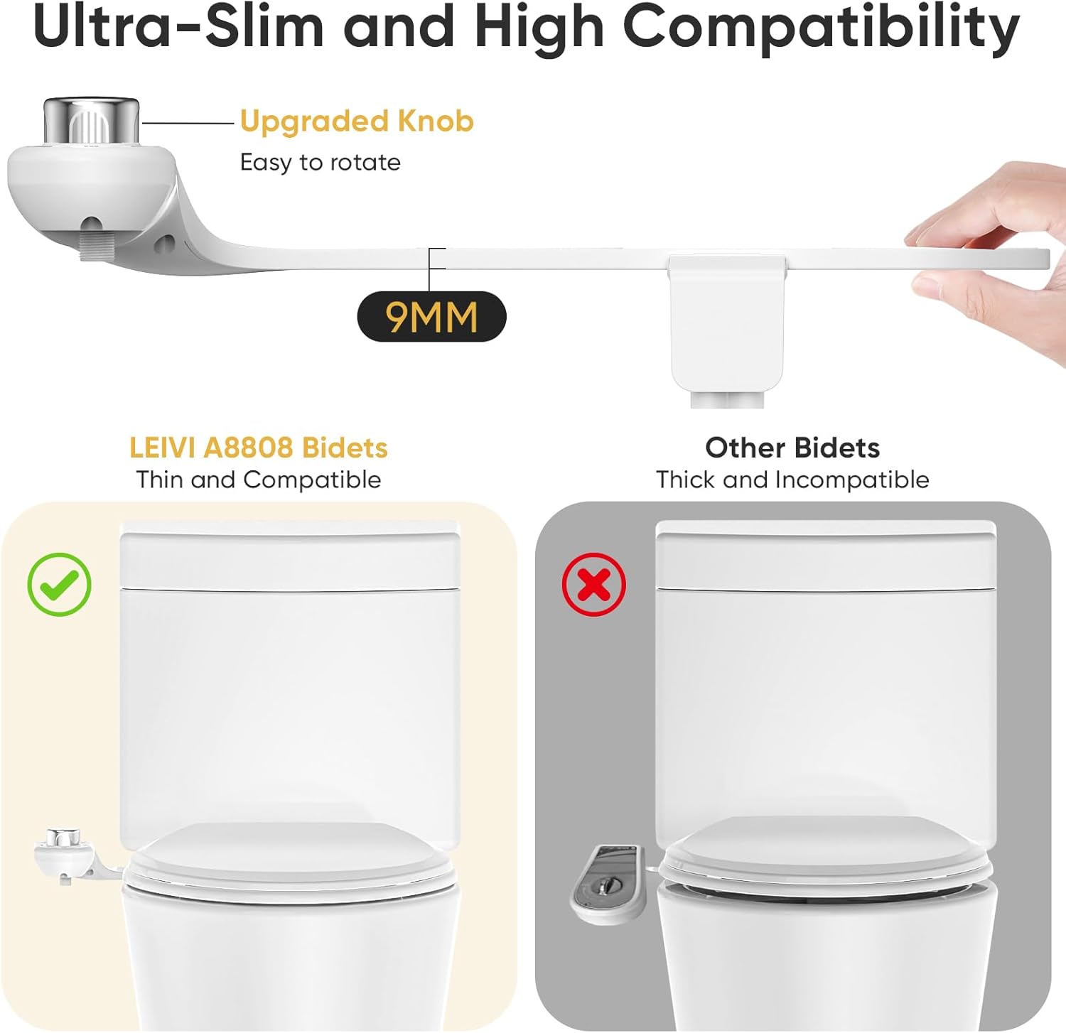 LEIVI Bidet Attachment for Toilet, Ultra-Slim Bidets for Existing Toilets with Dual Nozzle, Hygienic Toilet Bidet, Fresh Cold Water Sprayer, Adjustable Water Pressure
