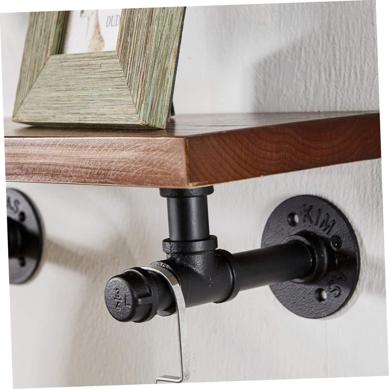 TEHAUX 2Pcs Retro Wall Mount Industrial Shelf Bracket Rustic Black Iron Pipe Supports for Floating Shelves Suitable for Home Decor Kitchen Living Room