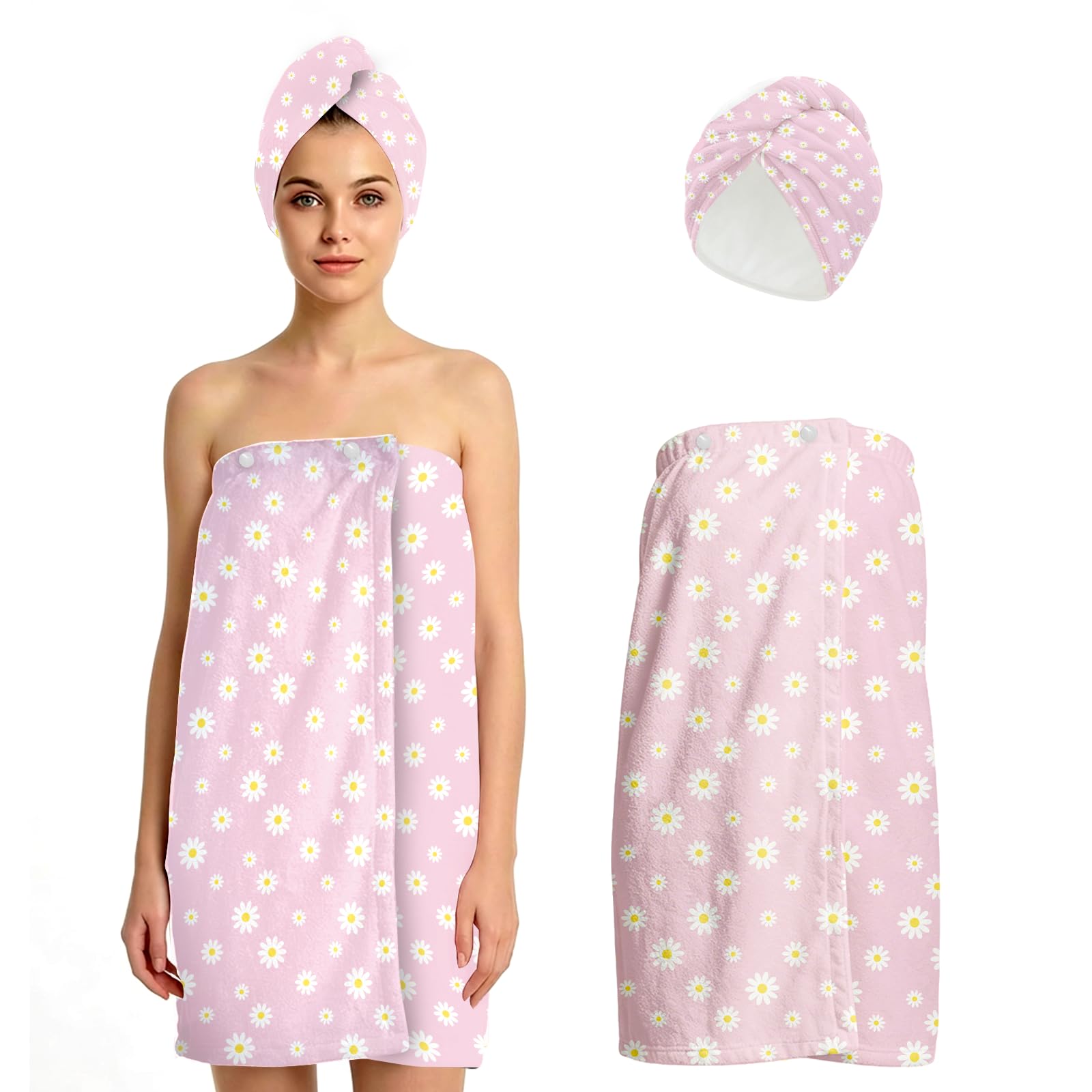 Fiwbnasz Shower Wrap Towel for Women, Bath Towel Wraps with Hair Drying Towels, Adjustable Spa Wrap and Hair Towels, Floral Bath Wraps for Women, Quick Dry