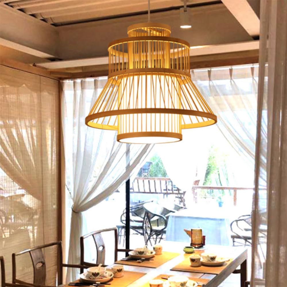 Lampe suspendue en bambou lustre rotin tressé plafonnier E27