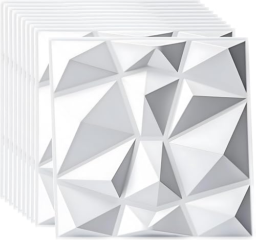 JOLOV Paneles de pared 3D, paquete de 12 paneles de pared de azulejos, impermeables, resistentes al calor, panel de pared de PVC de 19.7 x 19.7