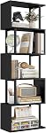 Gadroad 5-Tier Bookshelf, Narrow S-Shaped Geometric Bookcase, Wood Decorative Storage Shelving, Modern Freestanding Display Shelves, Book Shelf Unit for Living Room Bedroom Home Office, White