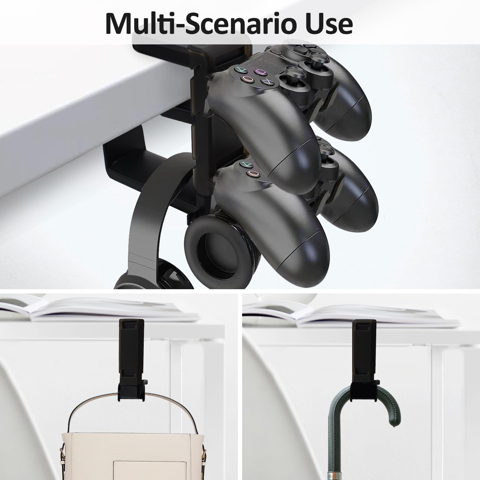 Supporto Cuffie Gaming 2 In 1 - Gancetto Regolabile Con Porta Controller Nero - Foto 4