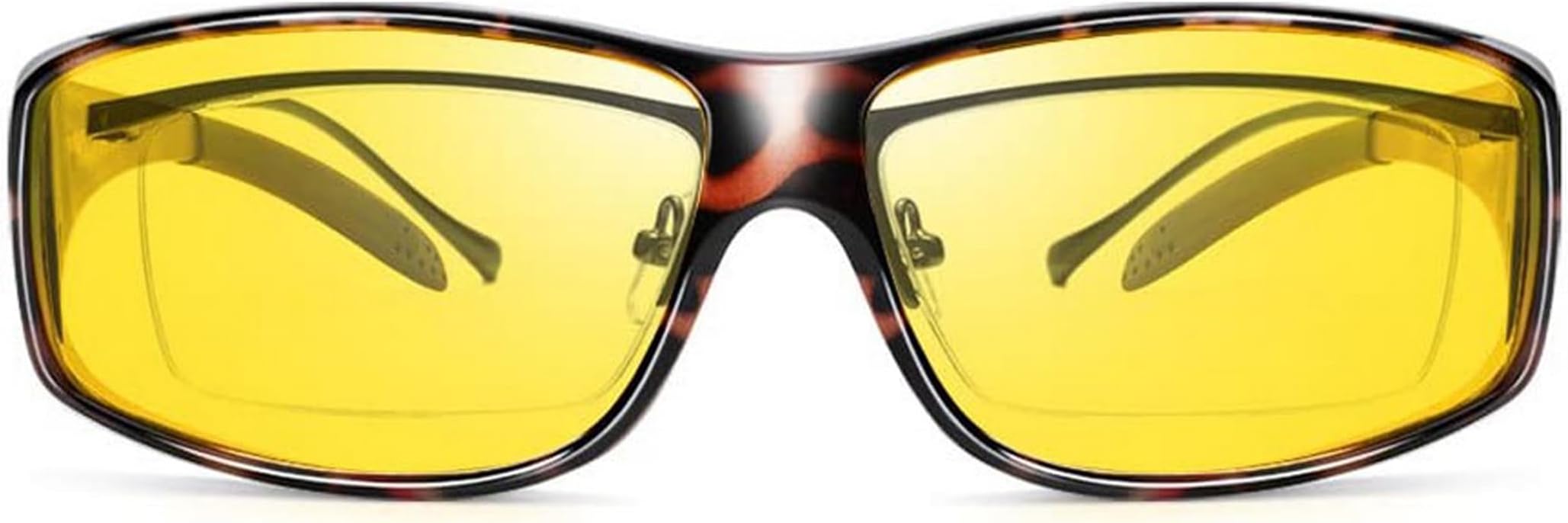 URUMQI Night Driving Glasses Fit Over Glasses for Men & Women, HD Polarized Anti Glare Night Vision Glasses Wrap Around, Yellow