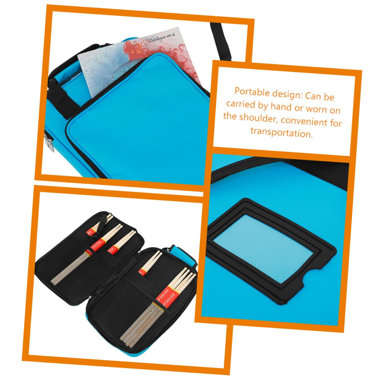 Borsa per Bacchette Batteria Resistente alle Macchie Oxford Blu Pratica e Comoda Tracolla e Manici per Trasporto di Bacchette e Mazze