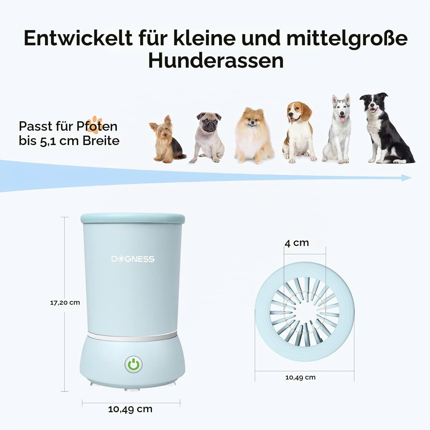 DOGNESS Pfotenreiniger für Hunde, Automatischer Hundepfoten Reiniger mit Weichem Silikon, 2000mAh, USB-Aufladung, 360° Rundum Hunde Pfotenreiniger zur Massage