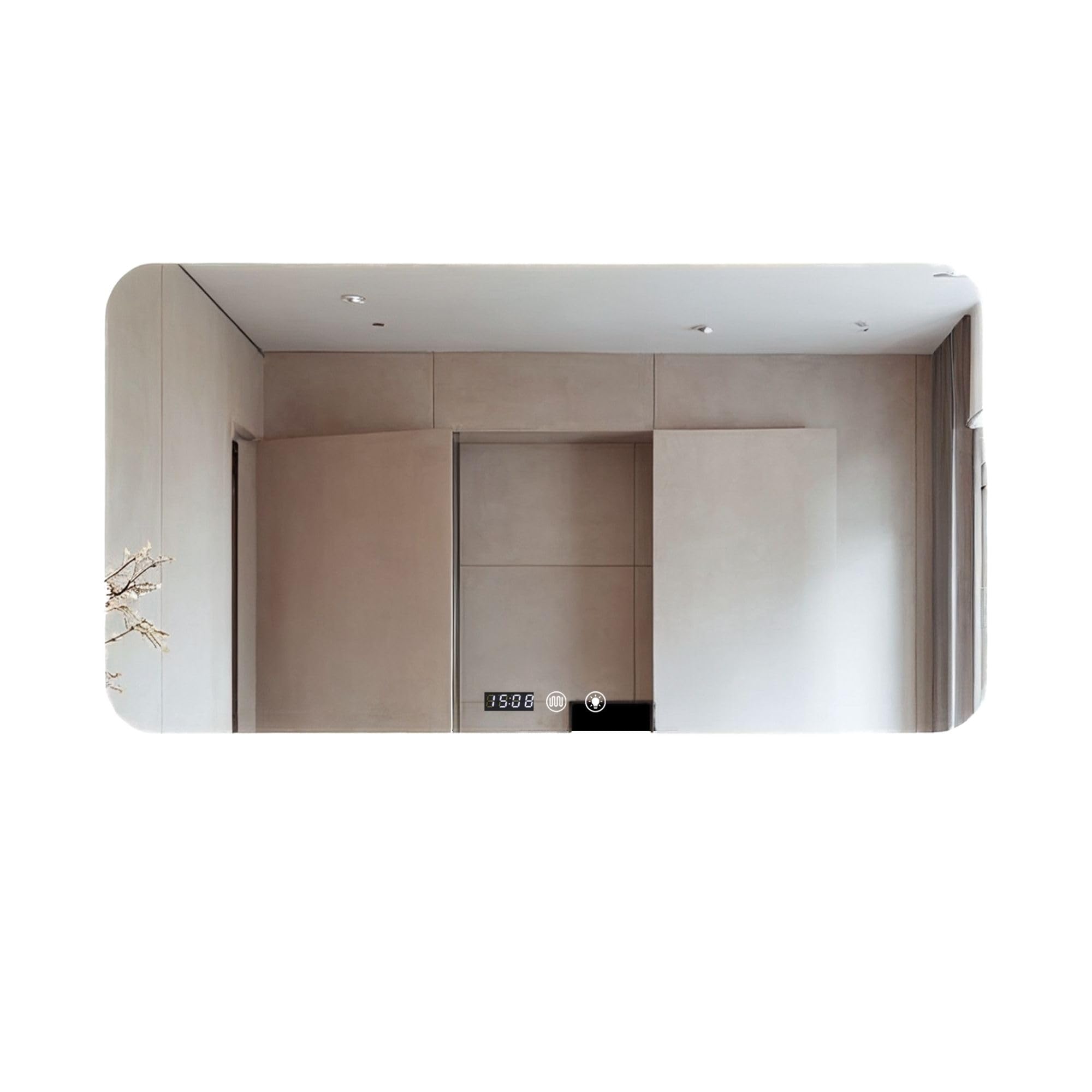 Espejo de Baño con Luz. Espejo Rectangular de Pared con Enchufe, 3 Tonos de Color, Ajuste de Brillo y Antivaho, con Indicador de Hora y Temperatura. Ideal para Baño o Tocador. (Horizontal - 60x40cm)
