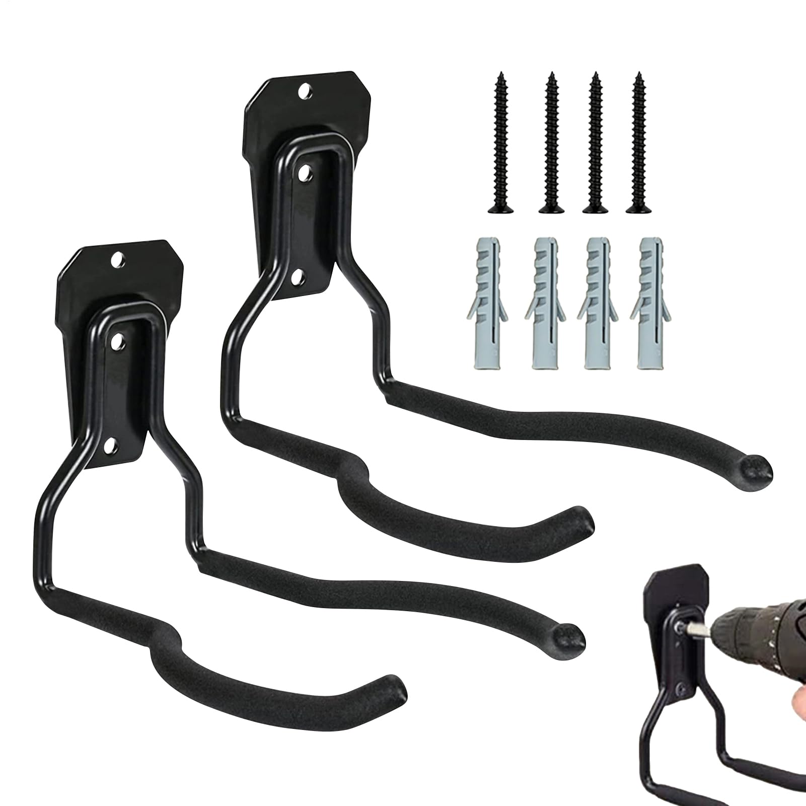 Support mural outils de jardin en acier noir pour un abri et un garage parfaitement rangés
