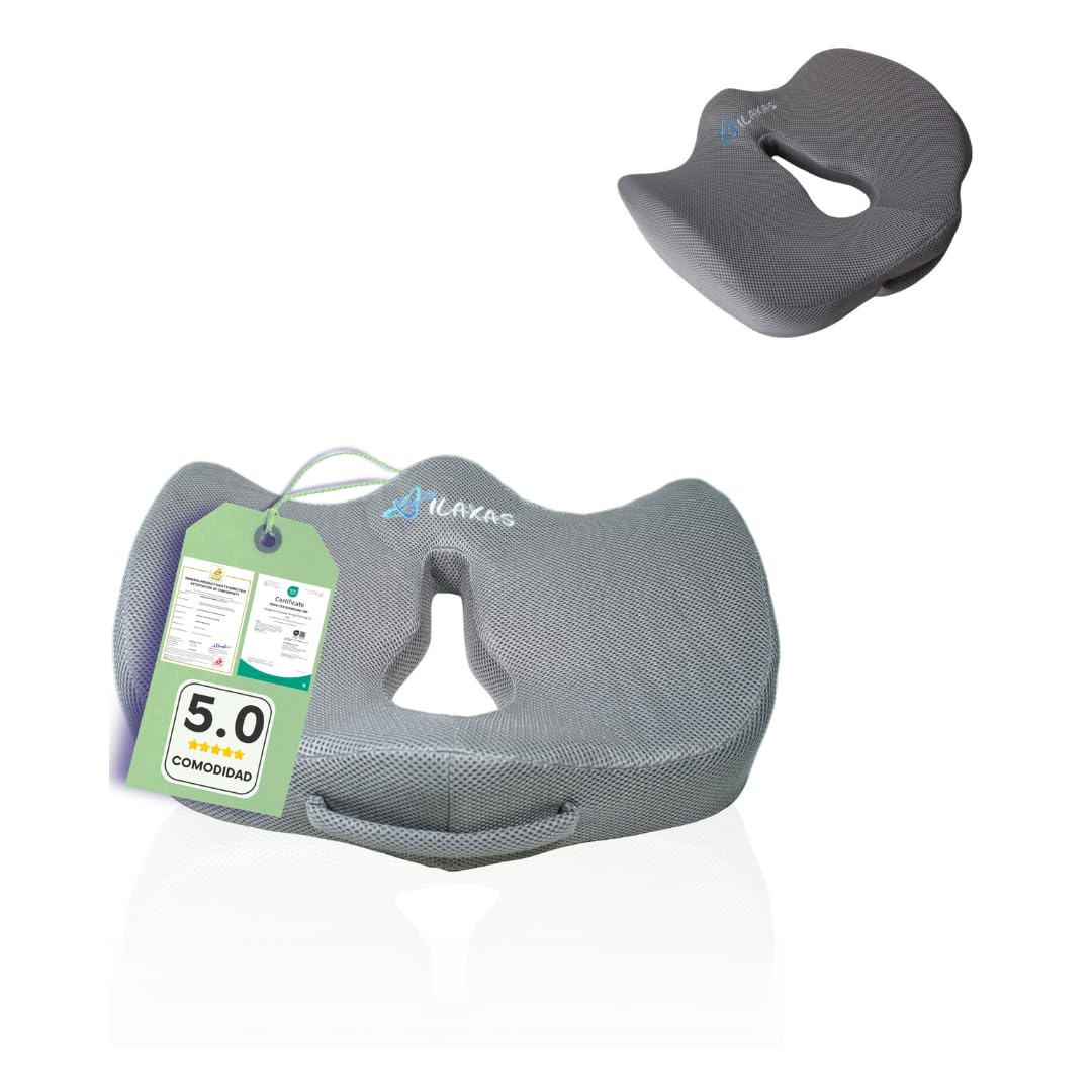 ILAXAS cojin antiescaras -Cojin Silla Oficina-Cojin Premium, Alivio del Coxis, Viscoelástico y ergonómico cojin Asiento Coche - Cojin Silla de Ruedas, cojin Sillas Gaming, Funda Lavable (Gris)