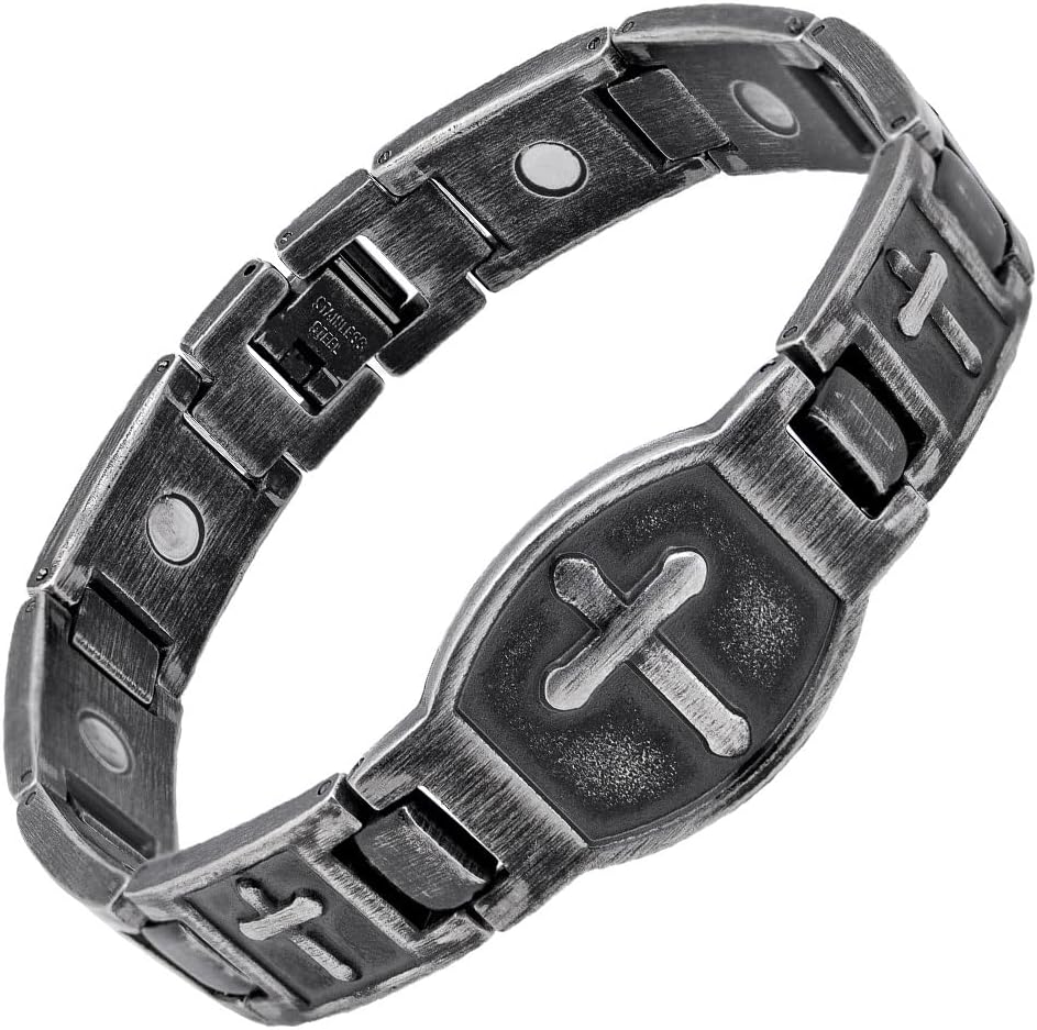 Hero Company Magnetic Bracelet for Men - 'For The Fallen' Arlington Magnetic Stainless Steel Men's Cross Christian Bracelet
