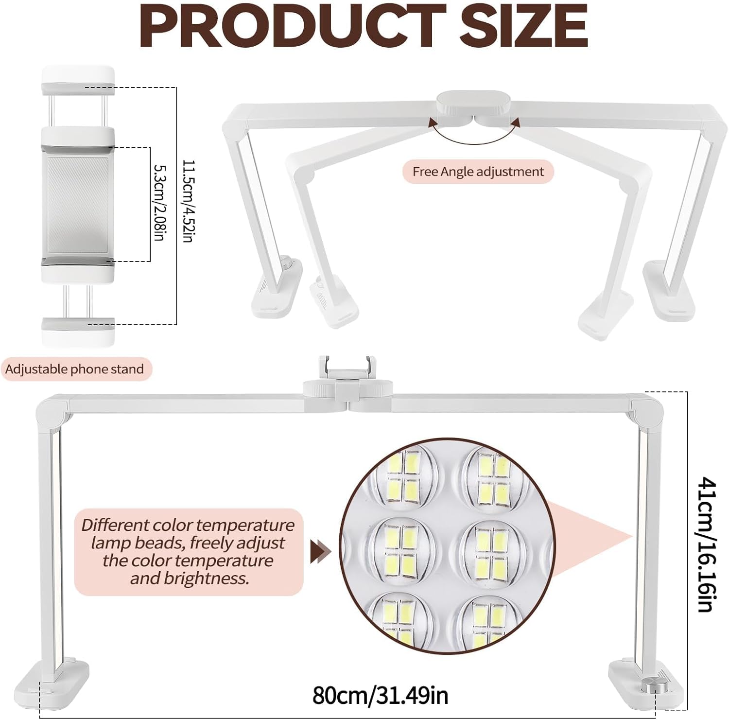 EBANKU Nail Tech Lamp for Desk, Foldable 3000K-6000K Dimmable LED Manicure Lamp, Desk Light for Nail Tech, Lash Eyelash Extension, Adjustable Brightness Desk Light for Nail Beauty Crafts