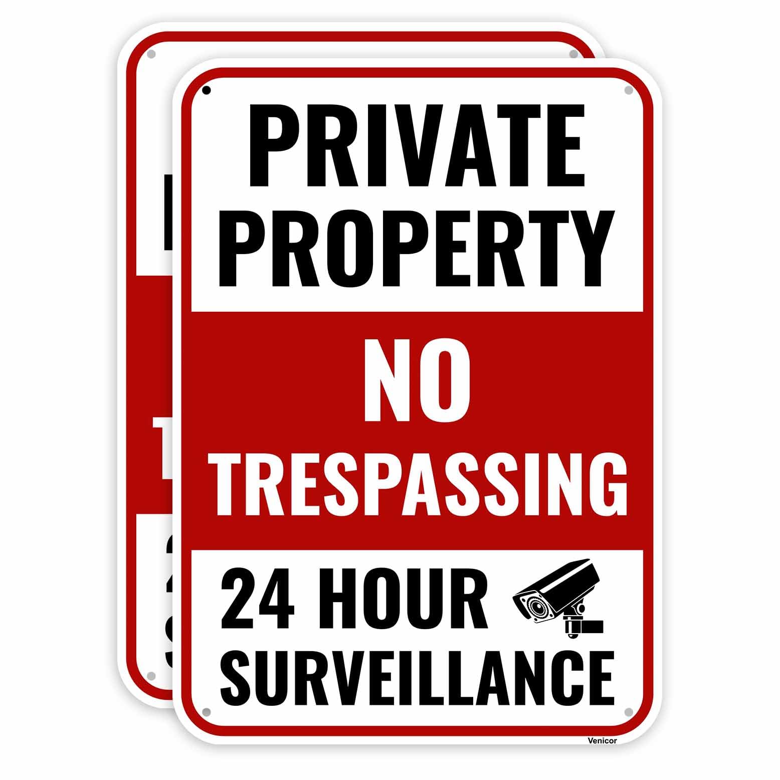 Letrero de metal para cámara de seguridad de videovigilancia las 24 horas, de aluminio, de 35,5 x 25,4 cm, 2 unidades
