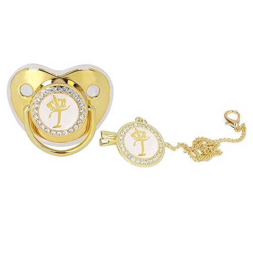 Juego de chupetes de bebé de lujo con letra dorada con diseño brillante personalizado, clips, cubierta antipolvo para fotografía de recién nacidos,