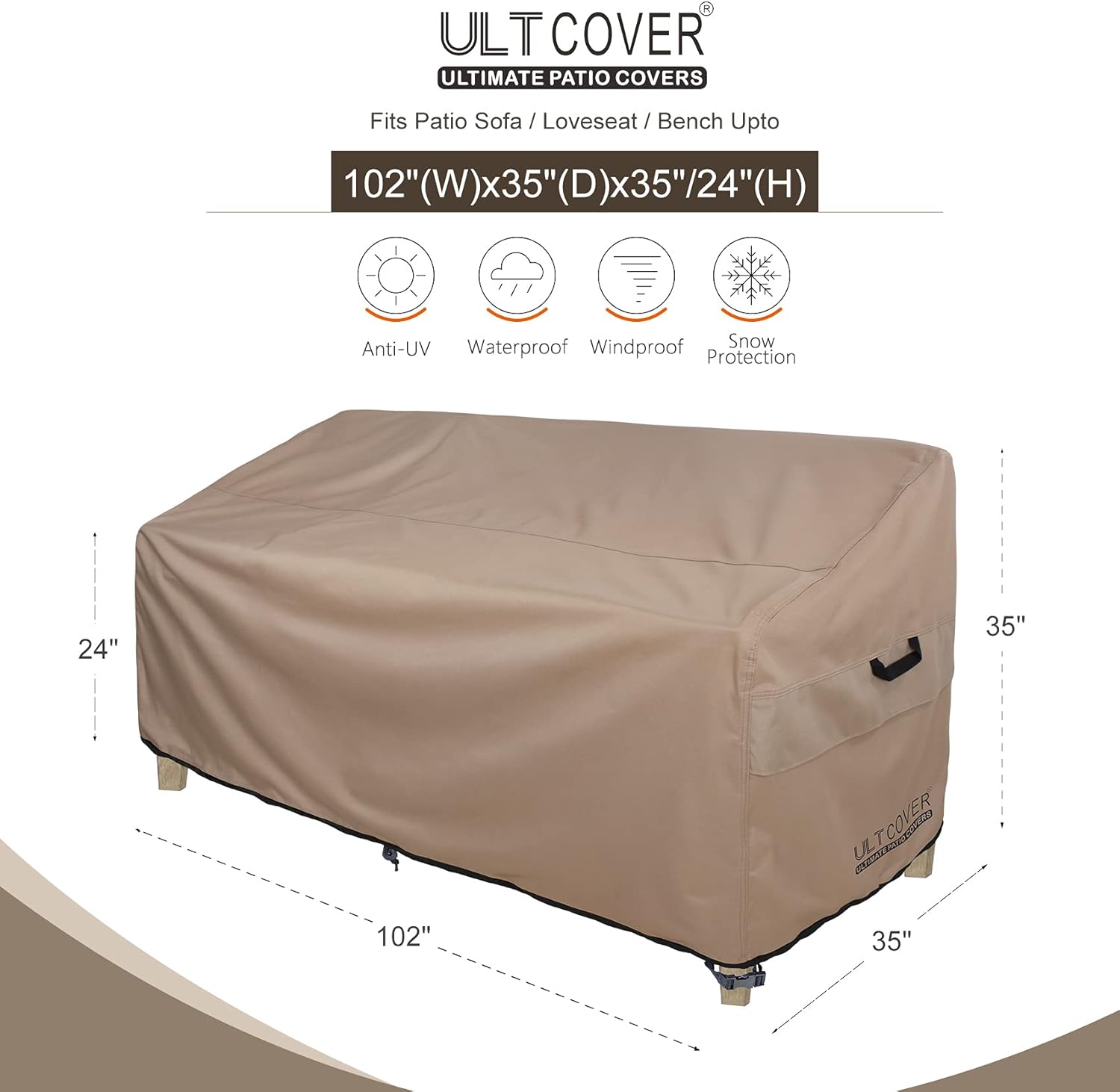 ULTCOVER Patio Furniture Sofa Cover 102W x 35D x 35H inch Waterproof Outdoor 4-Seater Couch Cover, Black : Patio, Lawn & Garden
