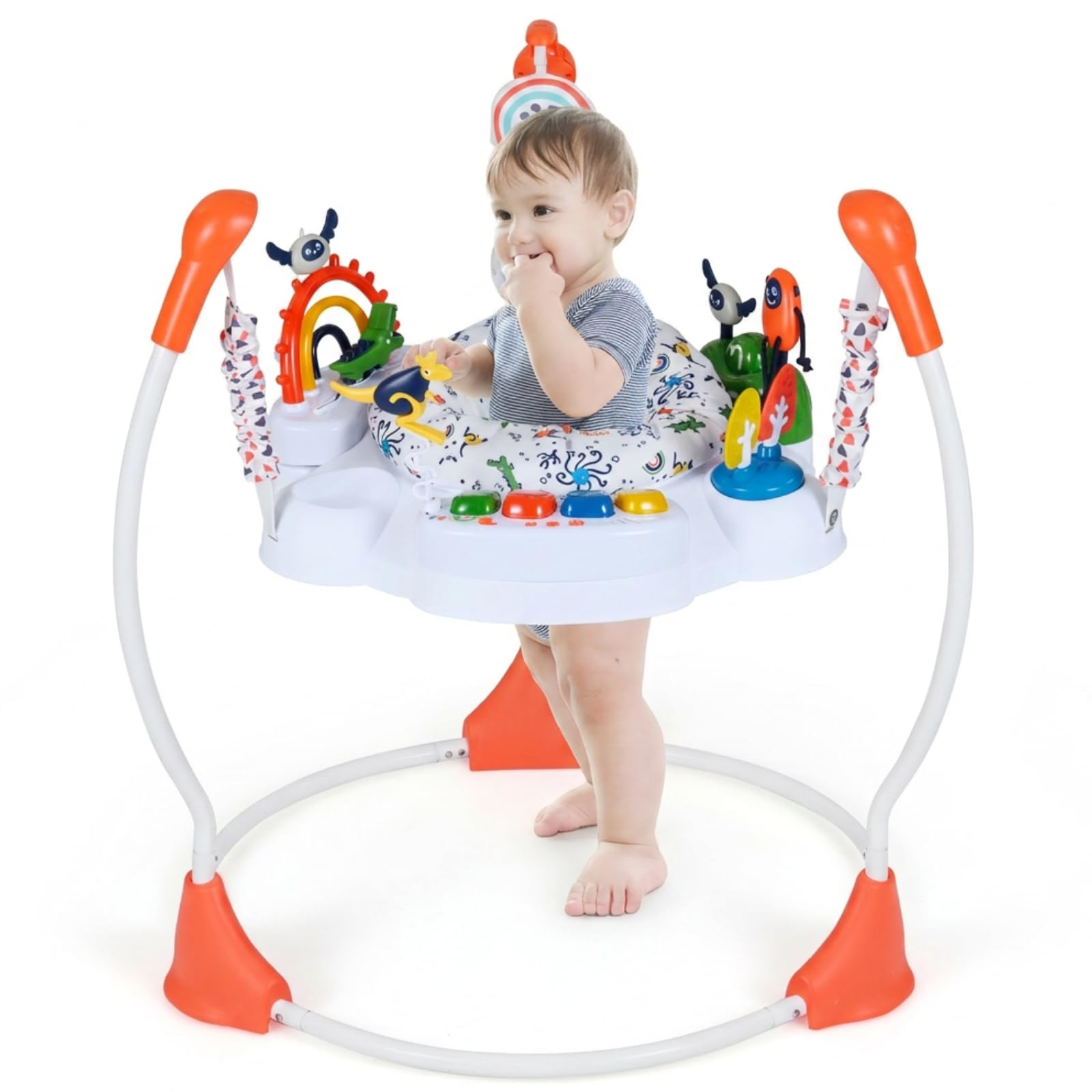 Maxmass Baby Jumper Jumperoo, Baby Activity Center with 360° Rotating Seat, 3 Adjustable Heights, Music, Lights, Interactive Toys, Toddler Bouncer Play Center for 6+ Months Boys Girls (Orange)