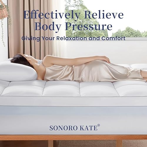 Miniatura 3 de SONORO KATE Cubrecolchón de espuma viscoelástica de doble capa de 4 pulgadas, espuma viscoelástica de gel refrescante de 2 pulgadas más funda de