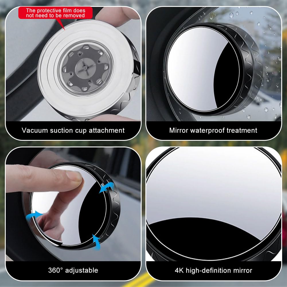 2 szt. Lusterka pomocnicze z martwym punktem, szerokokątne lusterko boczne HD z martwym punktem, okrągłe lusterko z przyssawką z regulacją 360° do uniwersalnych samochodów (czarne)