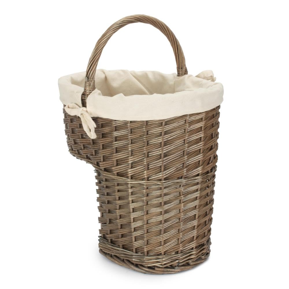 Red Hamper H093W Antique Wash Finished Stair Basket with White Lining Wicker Shopping, Brown