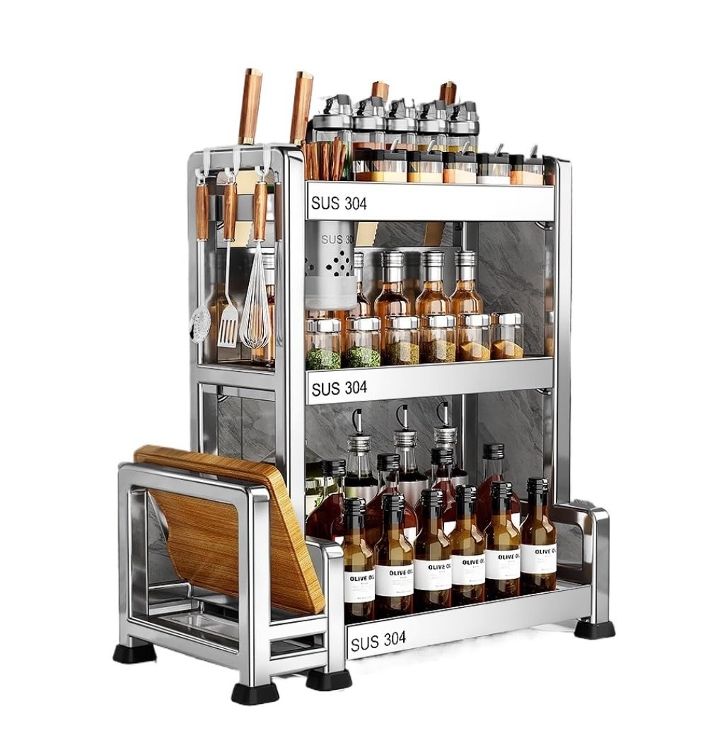 HADECOLL Storage Organizer For Spices 304 Stainless Steel Spice Rack 3-Tier Kitchen Storage Shelf Organizer Jar Holder Seasoning Kitchen Essentials,35cm