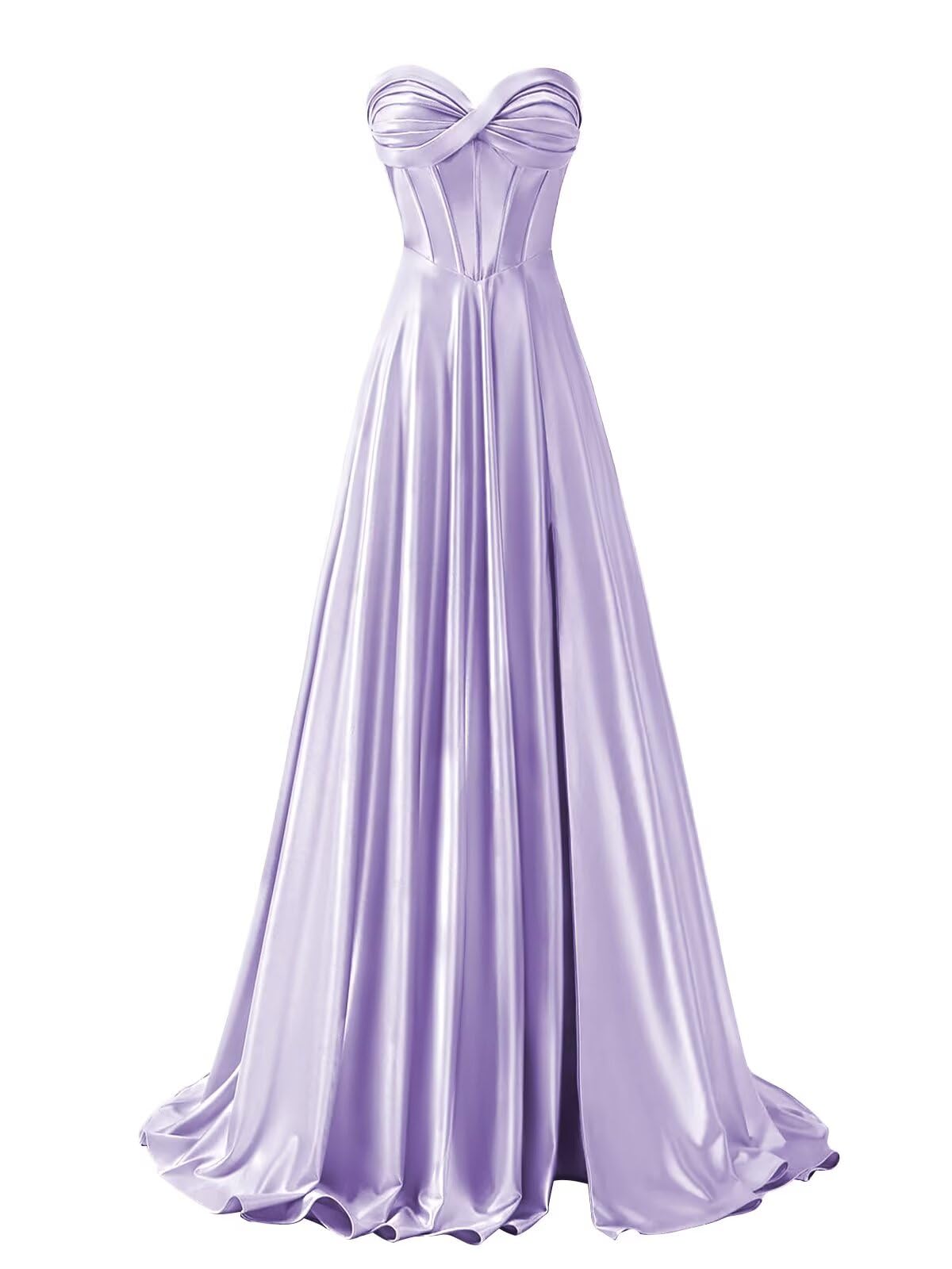 Bolensye Corset Prom Dresses Long A Line Sweetheart Ruched Satin Formal Evening Party Dress with Slit for Plus Size Women