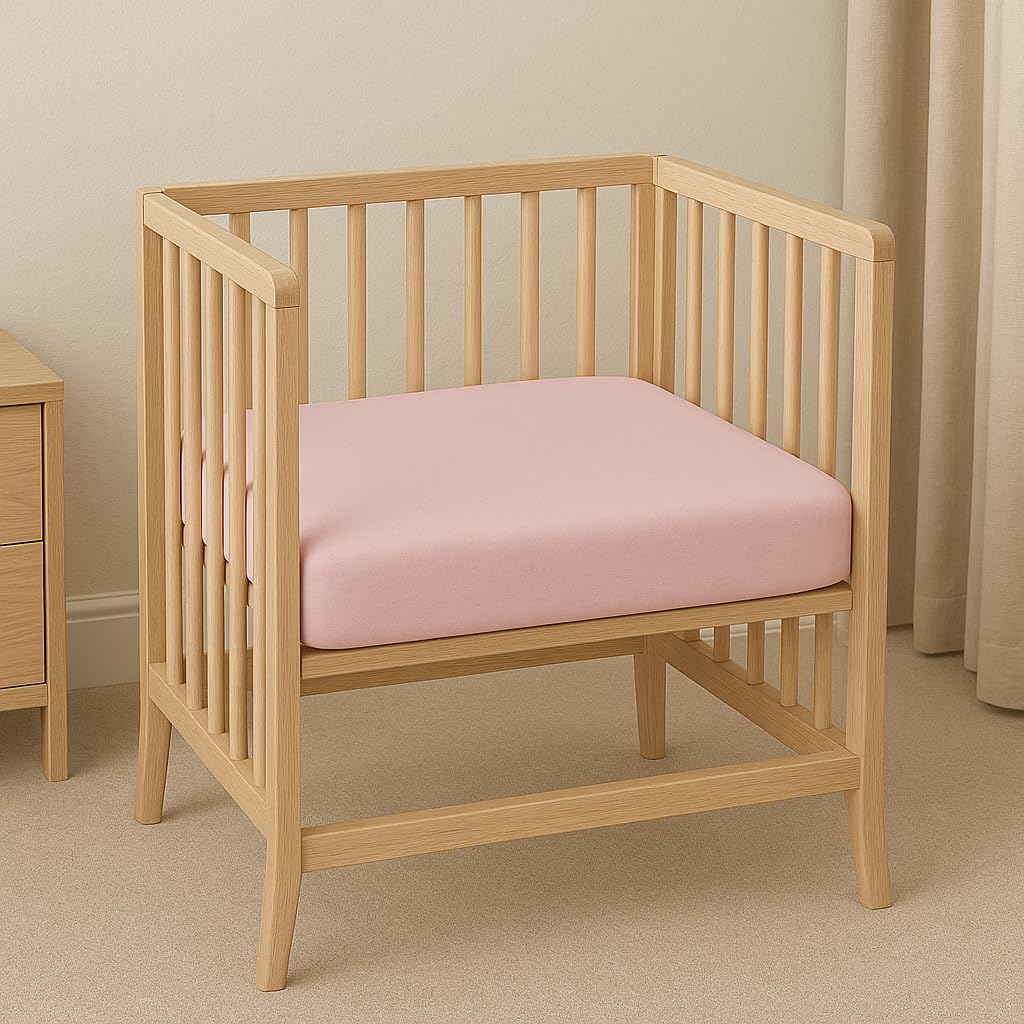Callowesse 2 Pack Cot/Mini Cot Bed Fitted Sheets 60x120cm – Organic Cotton Baby Bedding with Elasticated Edges for Snug Fit – Soft Pink